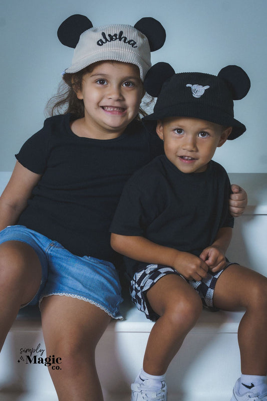 MOUSE EAR BUCKET HAT - Shaka Black Corduroy (Child Size Only)