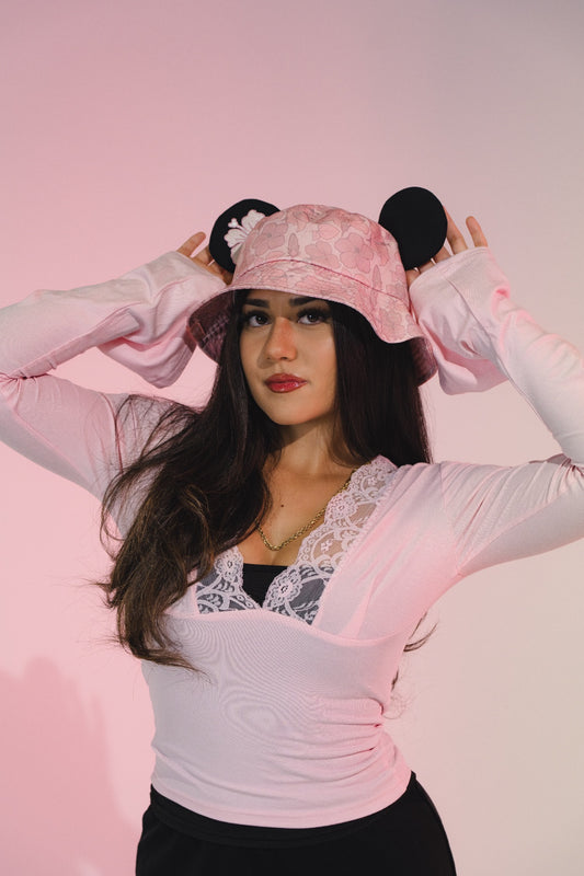 MOUSE EAR BUCKET HAT - Pink Hibiscus