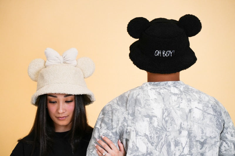 MOUSE EAR BUCKET HAT - Black Sherpa