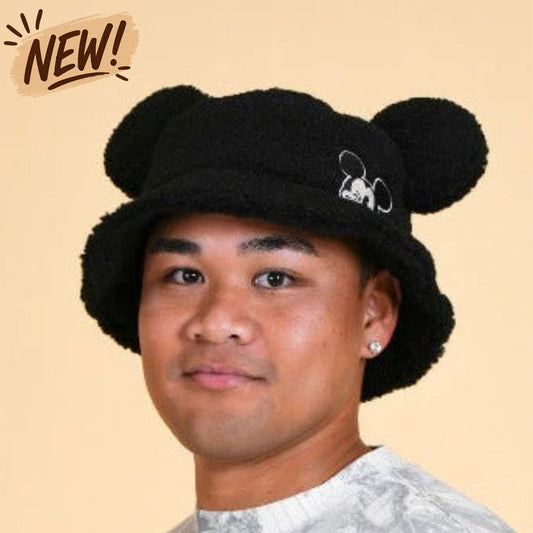 MOUSE EAR BUCKET HAT - Black Sherpa