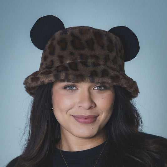 MOUSE EAR BUCKET HAT - Faux Cheetah