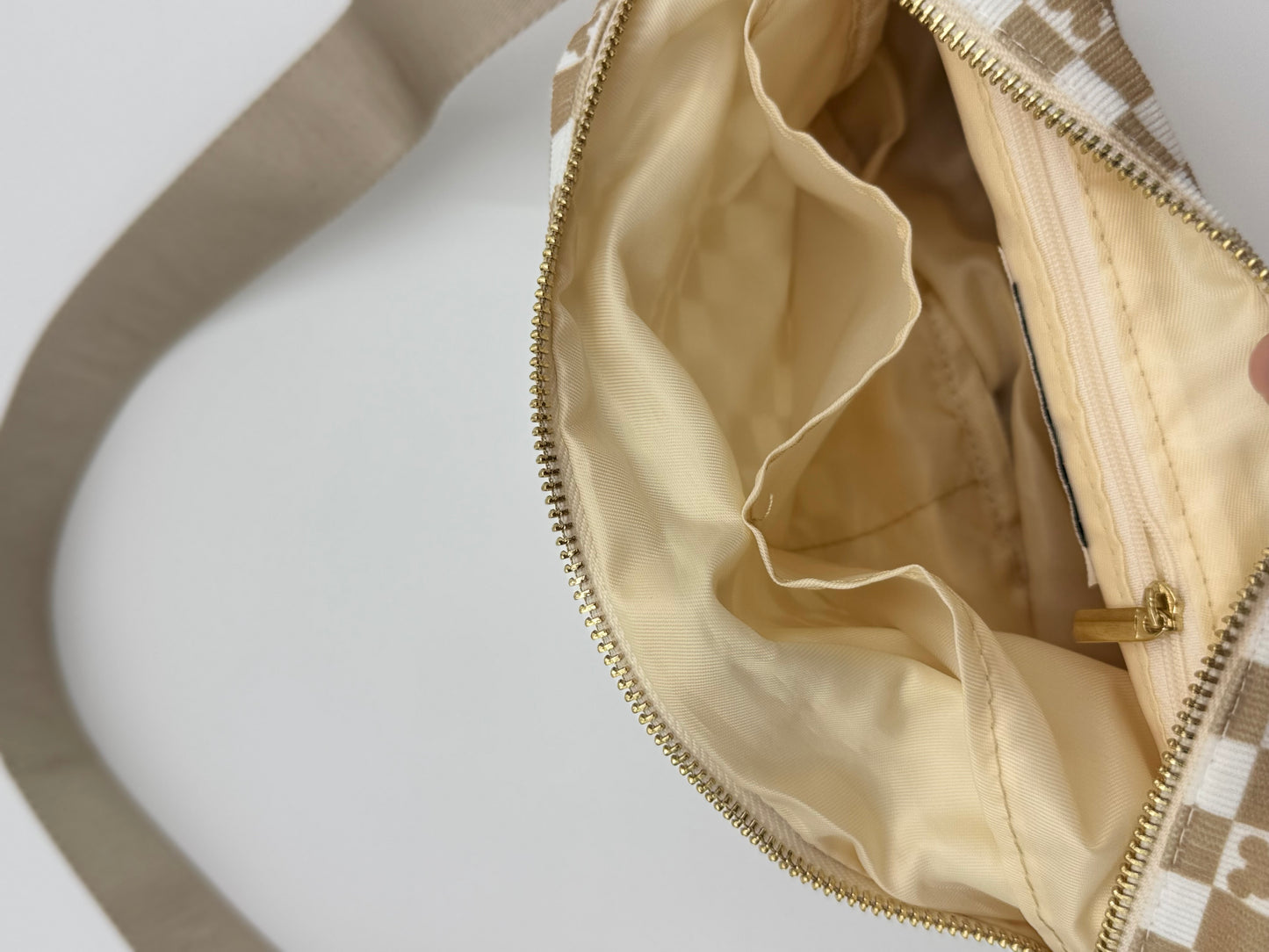Checkered Corduroy Crossbody Moon Bag
