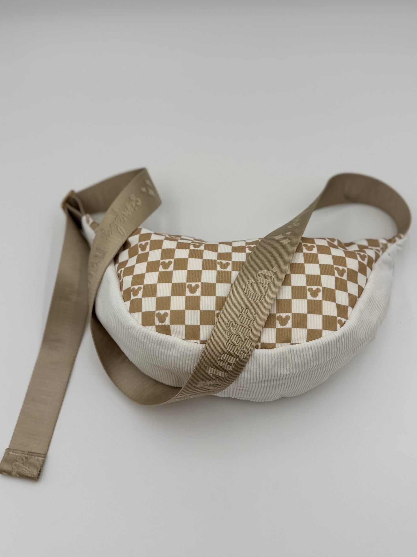 Checkered Corduroy Crossbody Moon Bag