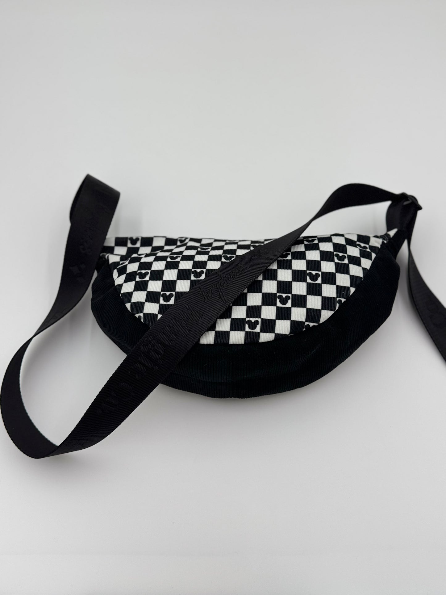 Checkered Corduroy Crossbody Moon Bag