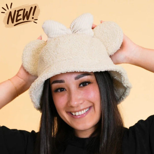 MOUSE EAR BUCKET HAT - Cream Bow Sherpa