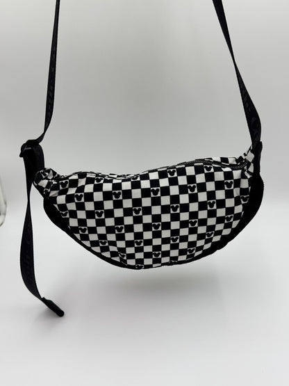 Checkered Corduroy Crossbody Moon Bag