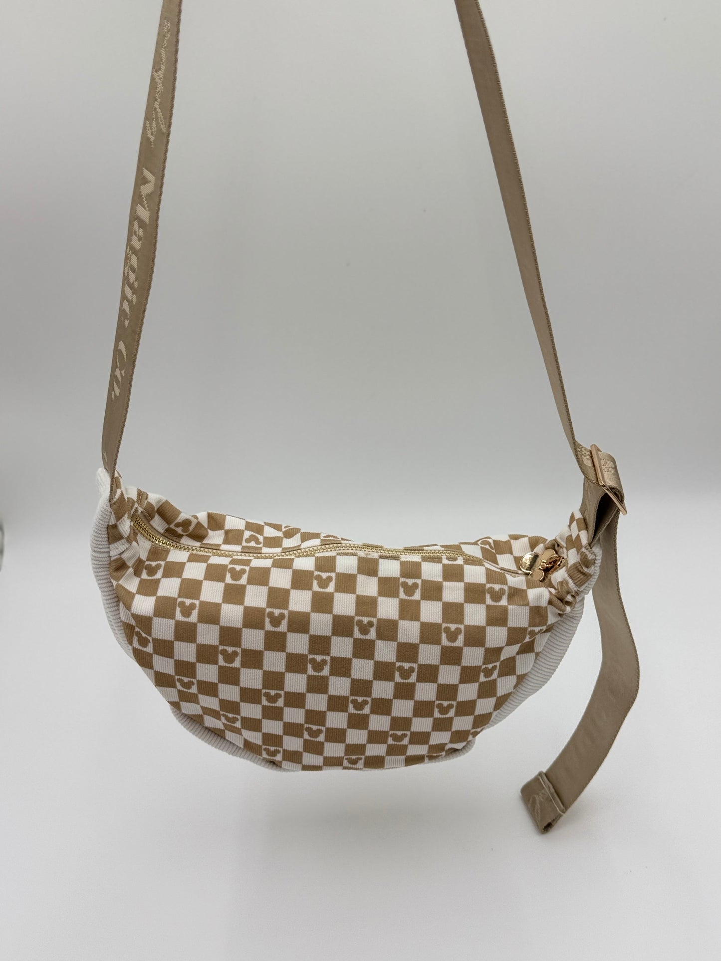 Checkered Corduroy Crossbody Moon Bag