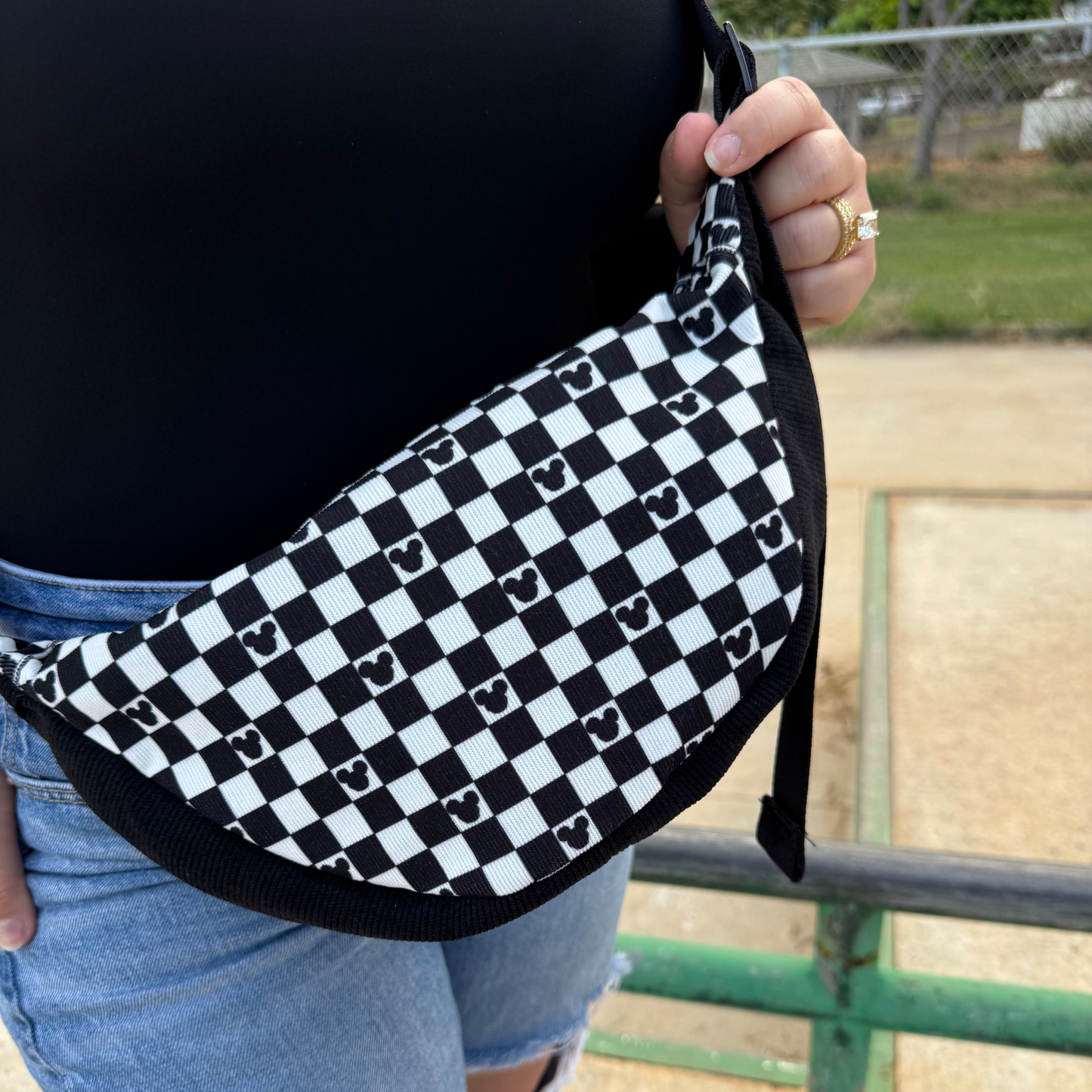 Checkered Corduroy Crossbody Moon Bag