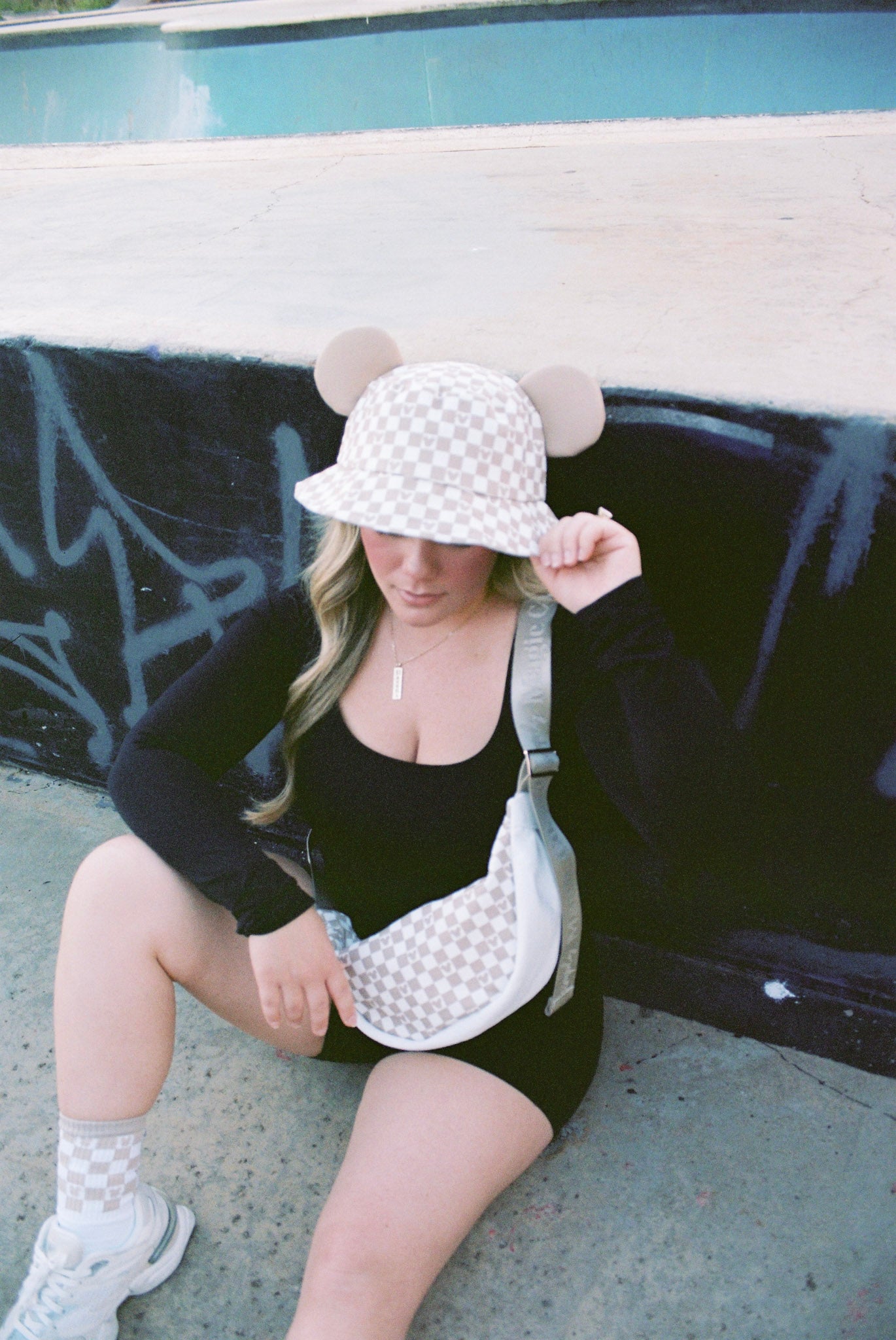 Checkered Corduroy Crossbody Moon Bag