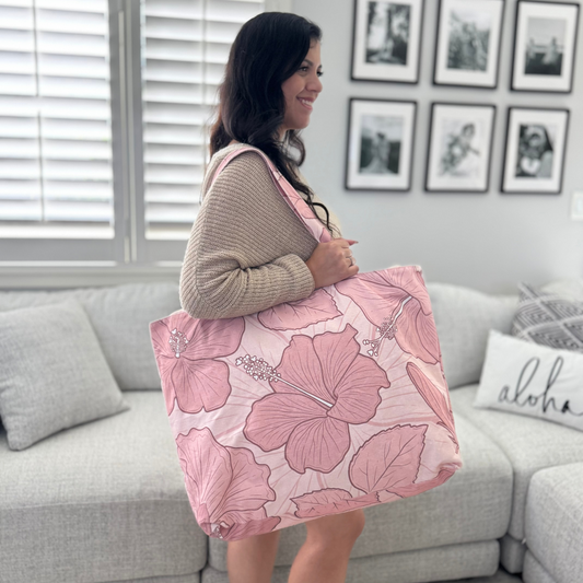 MOOD BAGS - Pink Hibiscus XL Carry All
