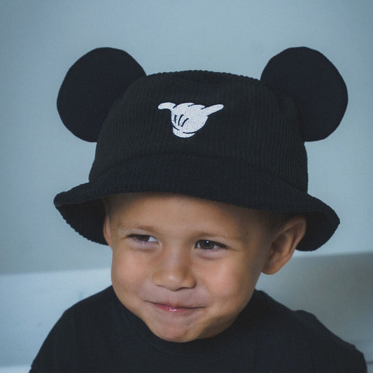 MOUSE EAR BUCKET HAT - Shaka Black Corduroy (Child Size Only)