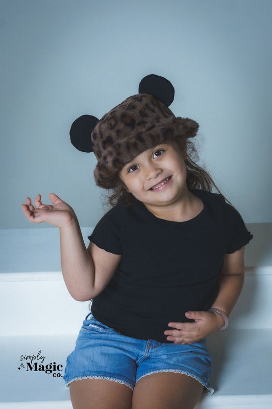 MOUSE EAR BUCKET HAT - Faux Cheetah