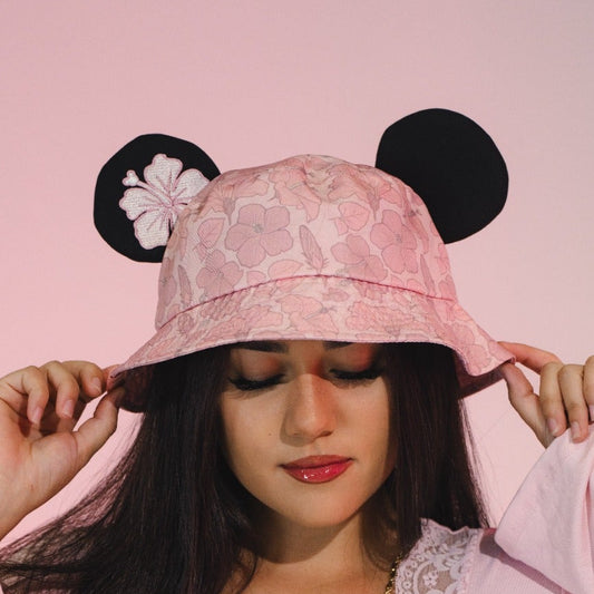 MOUSE EAR BUCKET HAT - Pink Hibiscus