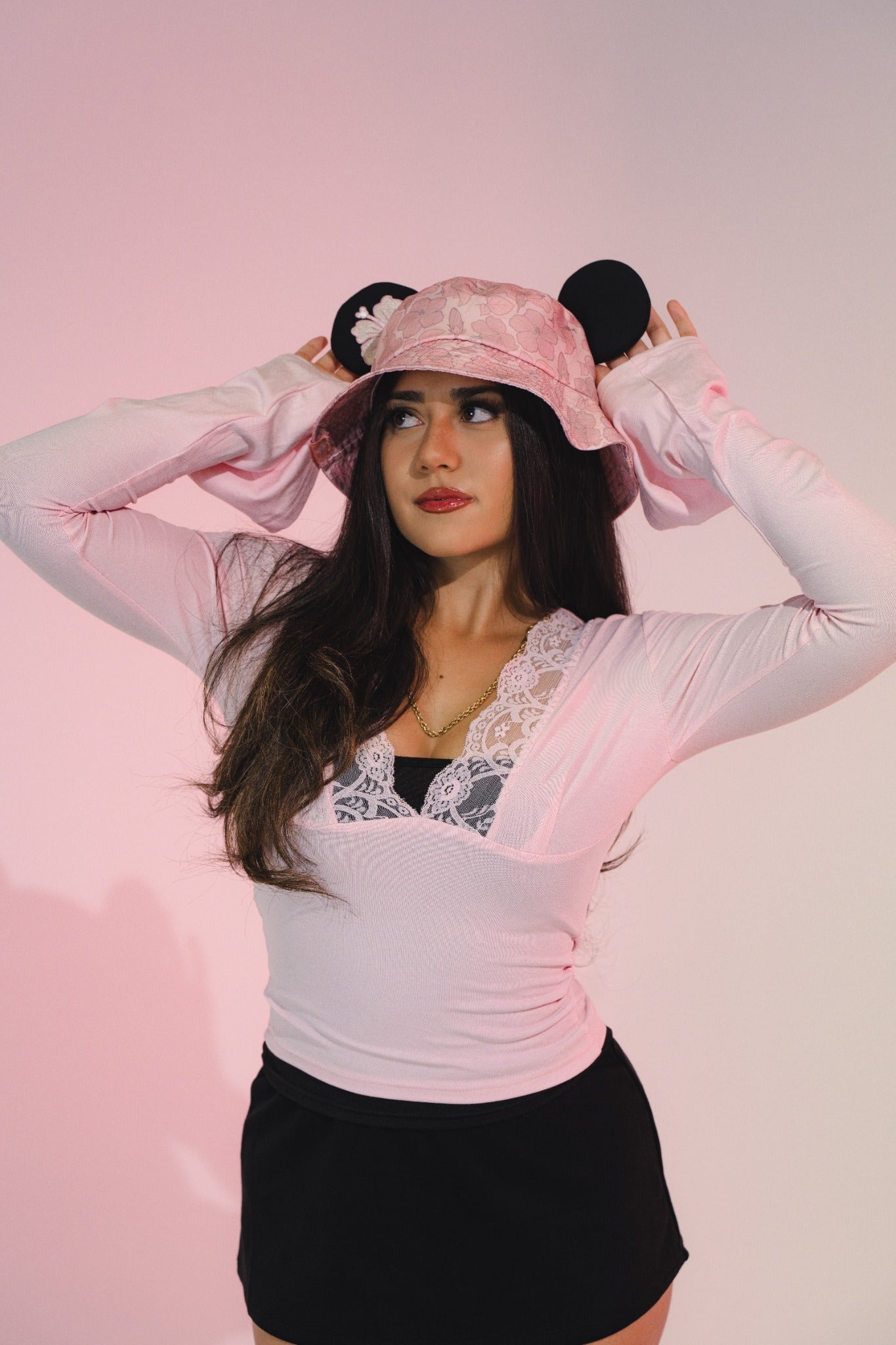 MOUSE EAR BUCKET HAT - Pink Hibiscus