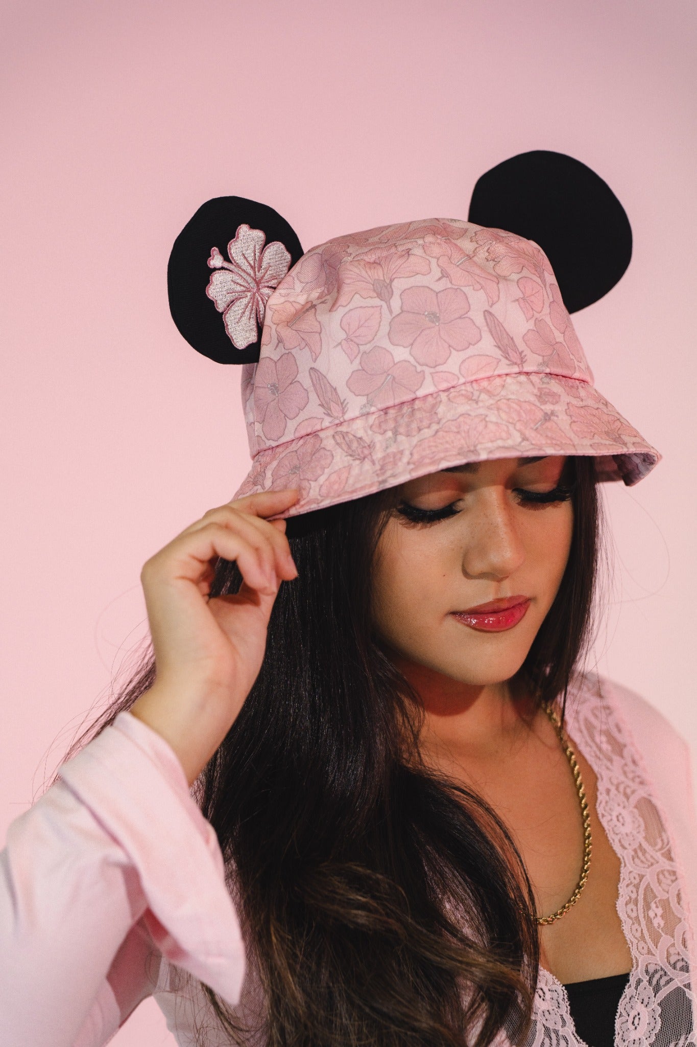 MOUSE EAR BUCKET HAT - Pink Hibiscus