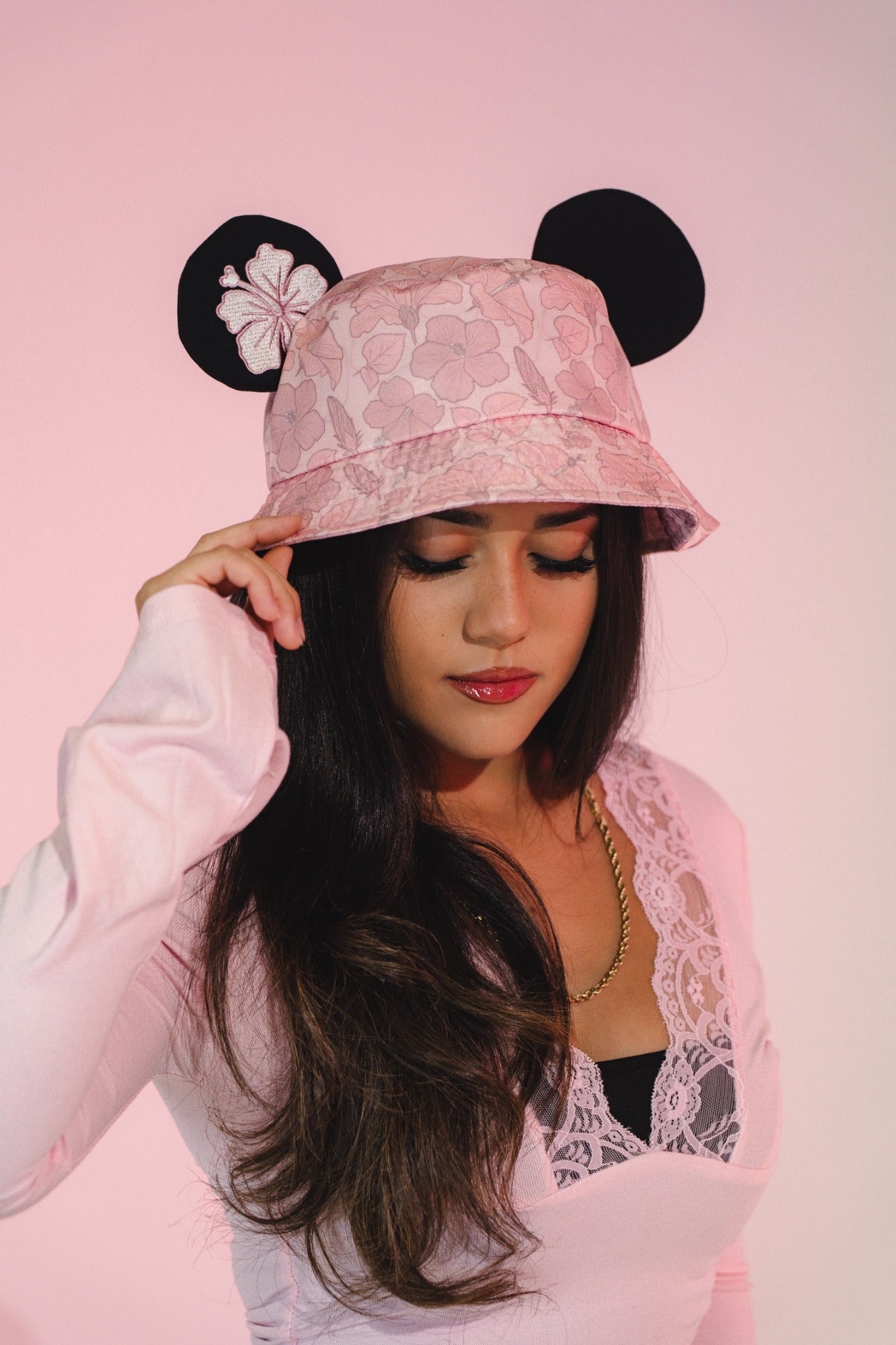 MOUSE EAR BUCKET HAT - Pink Hibiscus