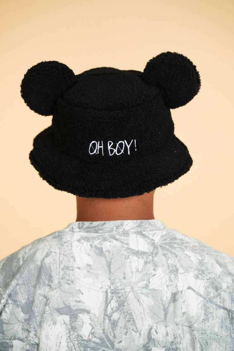 MOUSE EAR BUCKET HAT - Black Sherpa