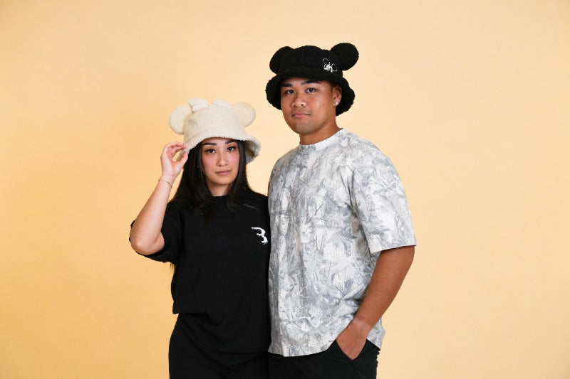 MOUSE EAR BUCKET HAT - Black Sherpa