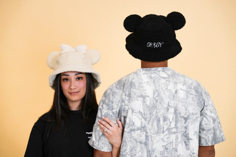 MOUSE EAR BUCKET HAT - Black Sherpa