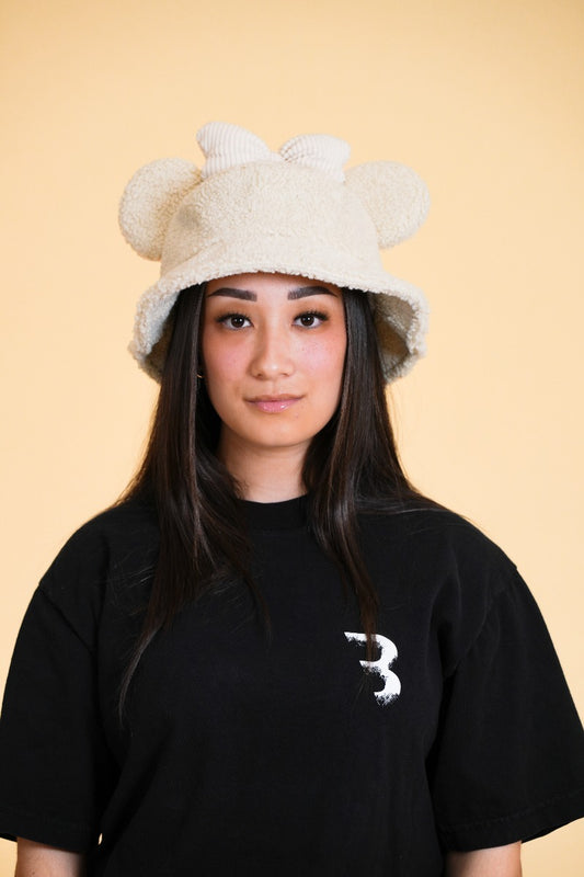 MOUSE EAR BUCKET HAT - Cream Bow Sherpa